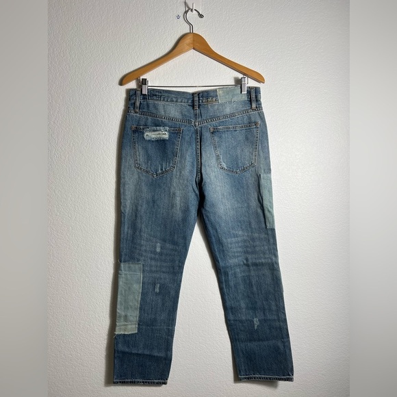 NWOT We The Free People Patchwork Distressed Button Fly Boho ankle jeans 29 - Picture 2 of 8
